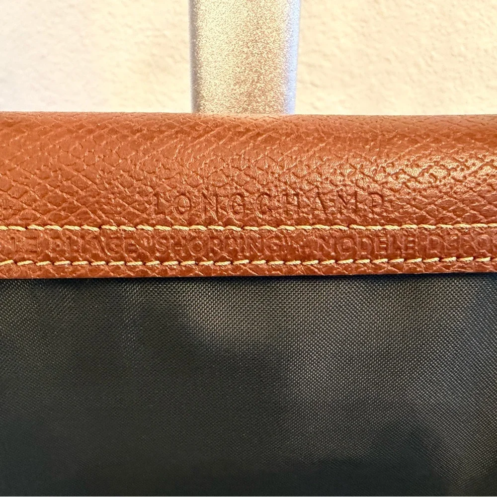 Longchamp Le Pliage Classic Large Gray Tote with Brown Leather Trim - Picture 3 of 10